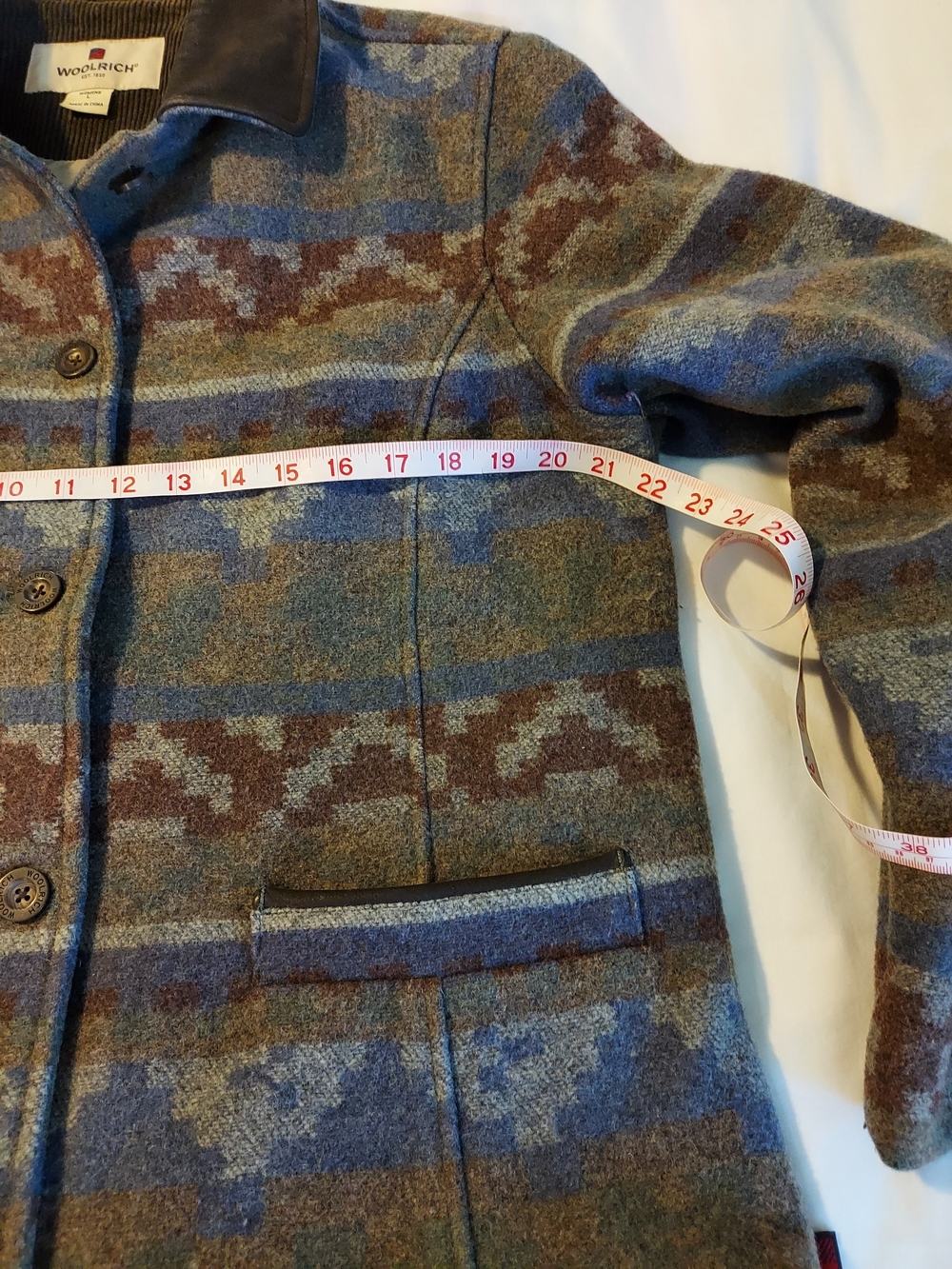 VTG Woolrich Aztec Southwestern Wool Blanket Jacket Suede Collar Lined - Picture 6 of 9